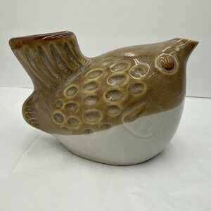 Vintage Brown Puffer Fish Fugu Sake Bottle Pot Ceramic Made In Japan